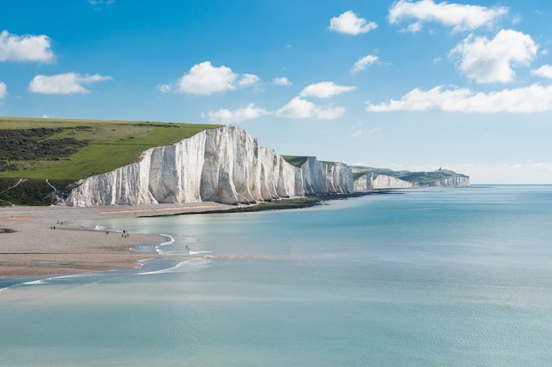 The iconic White Cliffs of Dover and English Channel.