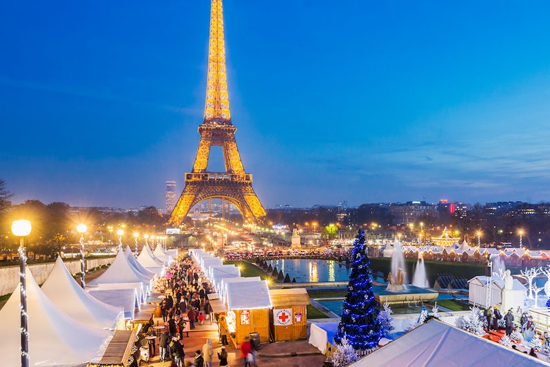 Christmas Market and Eiffel Tower in Paris France