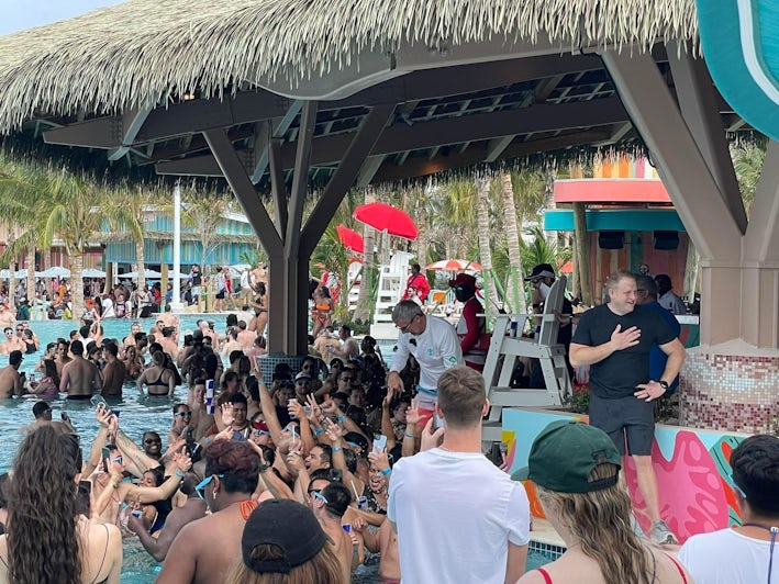 Michael Bayley at the Icon of the Seas crew party at Hideaway Beach (Photo: Michael Bayley's public Facebook page)