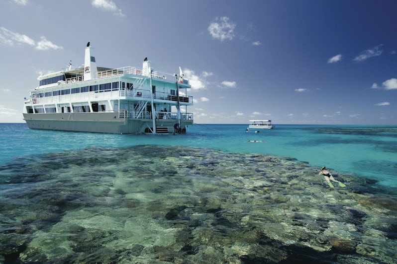 Coral Expeditions II and a reef in the Great Barrier Reef, Australia