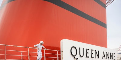 Queen Anne's funnel, seen at the Fincantieri shipyard in Italy (Photo: Cunard)