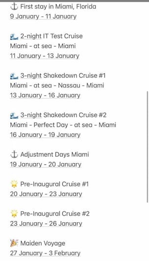 January 2024 schedule for Icon of the Seas