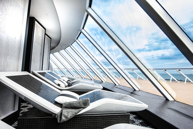 Right next to the floating chairs and offering the same panoramic views are the 11 heated tile loungers, making The Spa on Celebrity Edge the perfect zen zone to relax after treatments