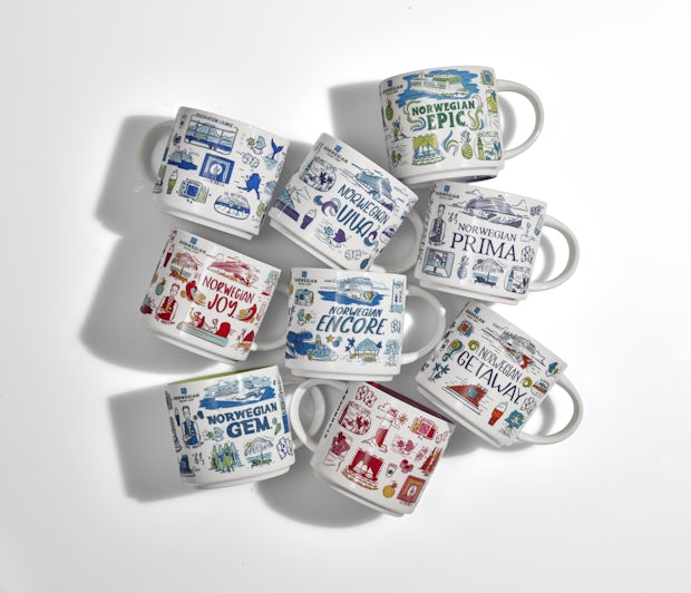 Norwegian Cruise Line's collection of Starbucks' "Been There" mugs