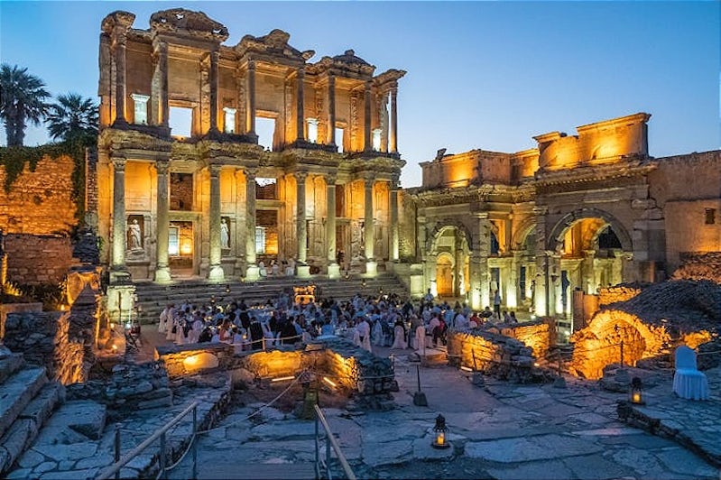 Dinner shore excursions at Library of Celsus at Ephesus in Turkey