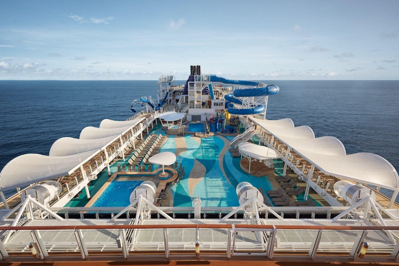 Pool deck on a mainstream cruise ship like the one's chartered by nude cruise companies.