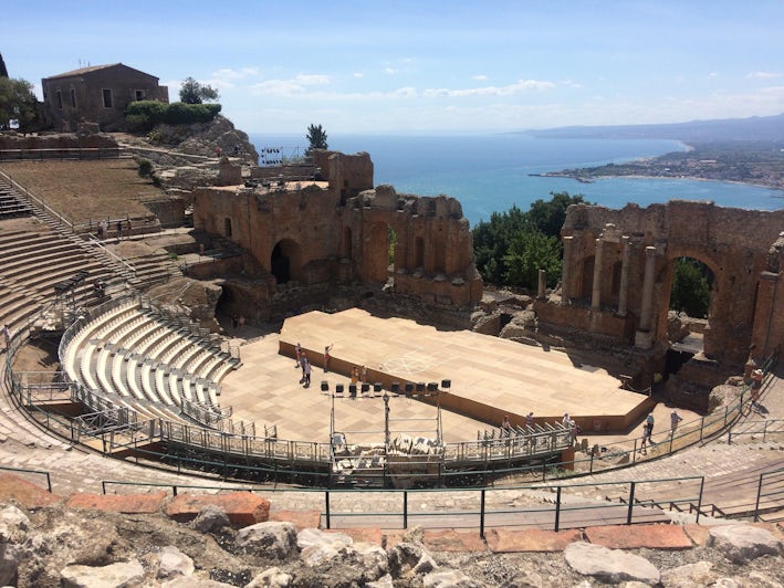 The Greek Theater and sea view in Taormina, Sicily