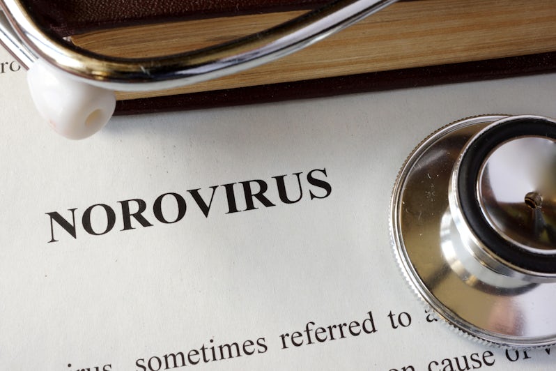 Page with "Norovirus" title and description, with a stethoscope on the table
