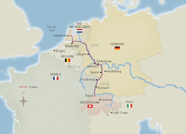 Map of the Rhine River - Image provided by Viking River Cruises