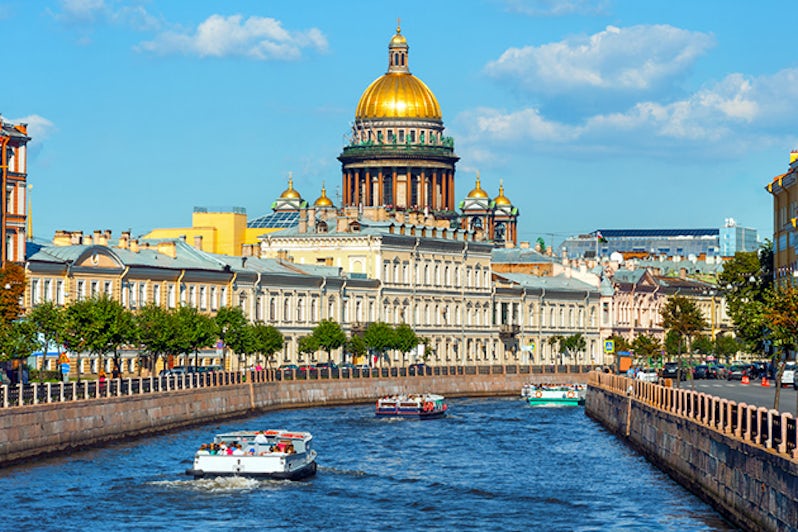 Saint Isaac Cathedral across Moyka river, St Petersburg, Russia