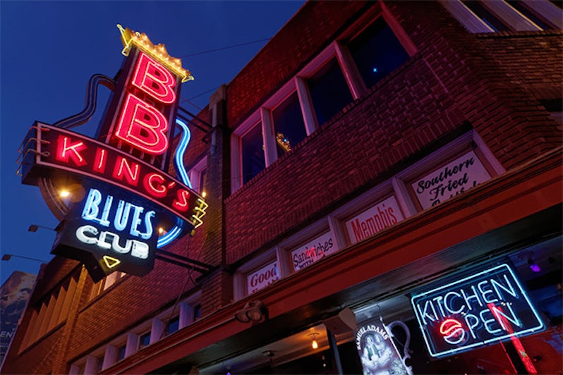 City neon lights on Beale Street. Blues clubs and restaurants that line Beale Street are major tourist attractions in Memphis.