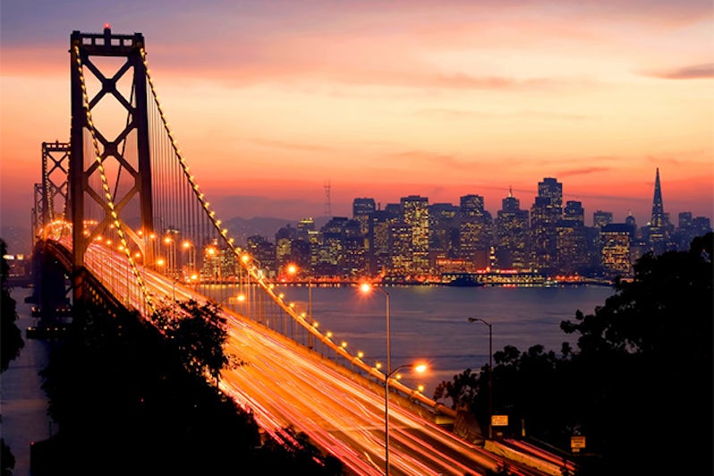 Shot of San Francisco's Golden Gate Bridge at sunset