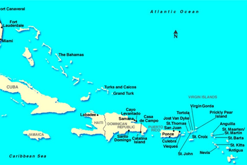 Islands and ports of the Eastern Caribbean.