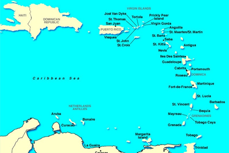 Islands and ports of the Southern Caribbean.