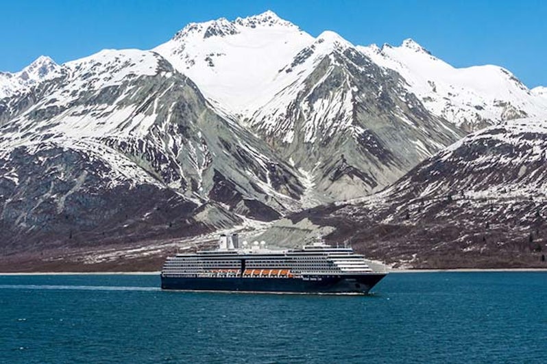 Holland America Line ship cruising Glacier Bay in Alaska.
