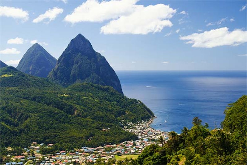 The Pitons in the Southern Caribbean's St. Lucia.