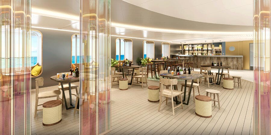 Artist rendering of Scarlet Lady's onboard tap room, Draught Haus. (Image: Virgin Voyages) Artist rendering of Scarlet Lady's onboard tap room, Draught Haus. (Image: Virgin Voyages)