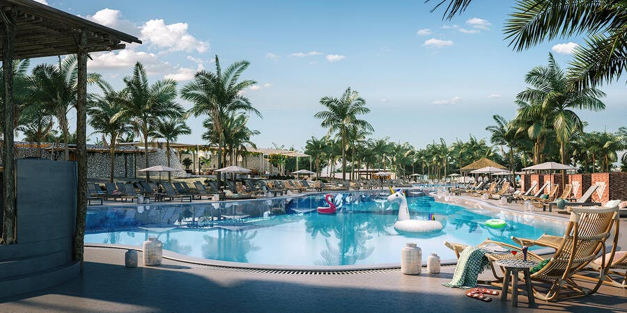 The lagoon style pool at Virgin Voyages' Beach Club at Bimini (Image: Virgin Voyages) The lagoon style pool at Virgin Voyages' Beach Club at Bimini (Image: Virgin Voyages)