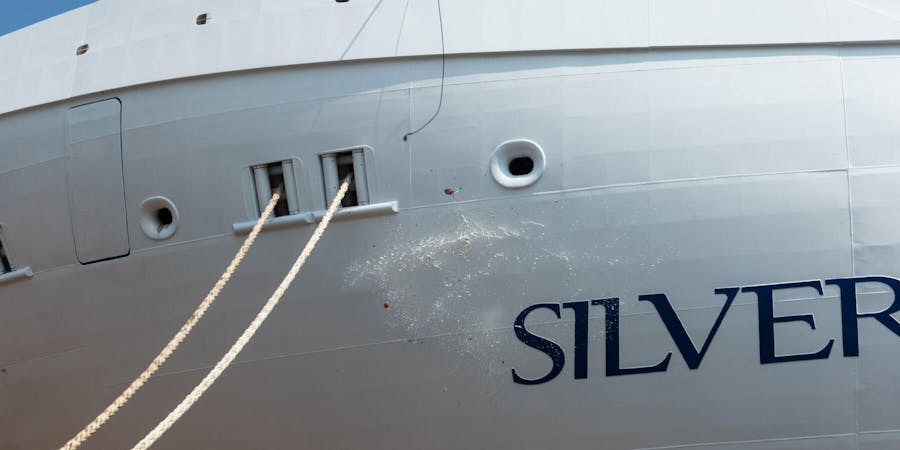 Bottle smashing against the hull of Silver Moon at its launch ceremony (Photo: Fincantieri) Bottle smashing against the hull of Silver Moon at its launch ceremony (Photo: Fincantieri)