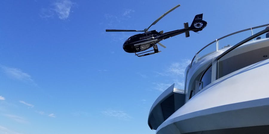 One of Scenic Eclipse's helicopters lifting off the ship (Photo: Colleen McDaniel) One of Scenic Eclipse's helicopters lifting off the ship (Photo: Colleen McDaniel)