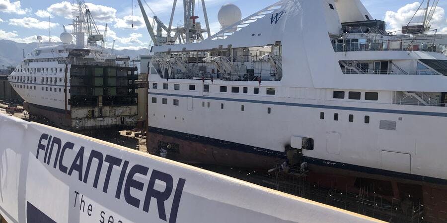 Star Breeze is sliced in two at the shipyard in Sicily. (Photo: Chris Gray Faust/Cruise Critic) Star Breeze is sliced in two at the shipyard in Sicily. (Photo: Chris Gray Faust/Cruise Critic)