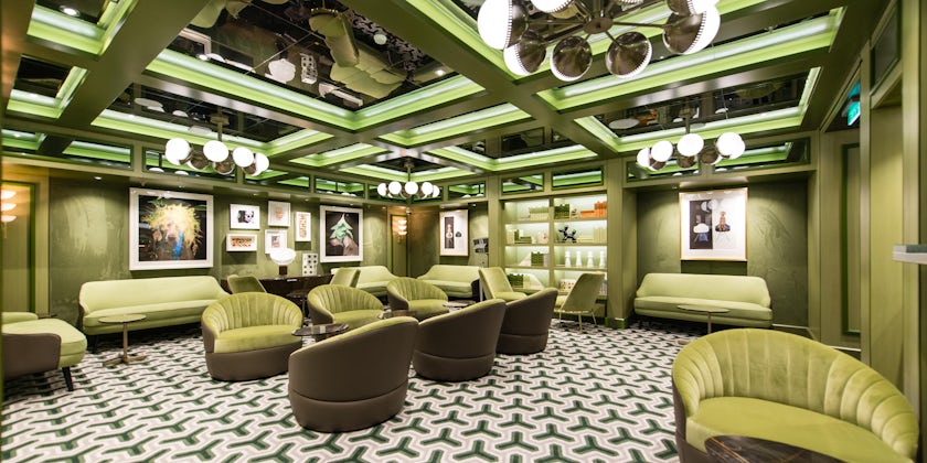 An entirely pale green room inside the Social Comedy & Nightclub on Norwegian Encore (Photo: Cruise Critic)