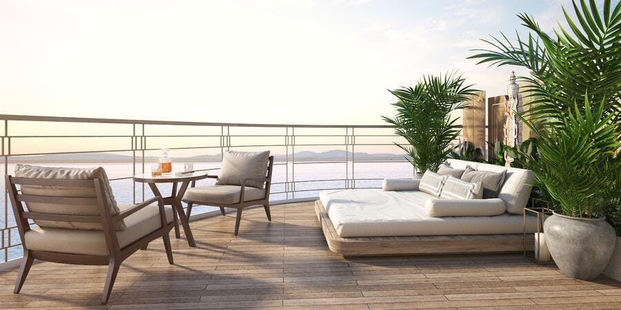 The Explorer Suite Balcony on Viking Saigon (Image: Viking River Cruises) The Explorer Suite Balcony on Viking Saigon (Image: Viking River Cruises)