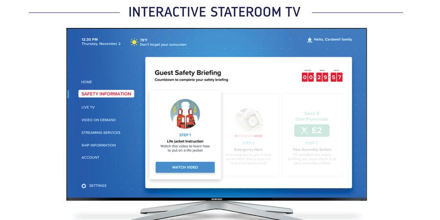 Muster 2.0 Interactive Stateroom TV (Photo: Royal Caribbean) Muster 2.0 Interactive Stateroom TV (Photo: Royal Caribbean)