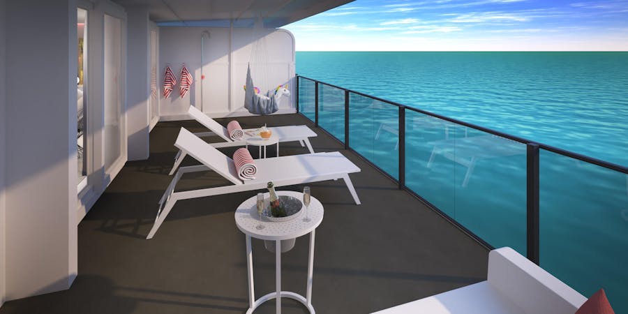 Posh Suite: one of eight types of RockStar Suites onboard Virgin Voyages' Scarlet Lady (Photo: Virgin Voyages) Posh Suite: one of eight types of RockStar Suites onboard Virgin Voyages' Scarlet Lady (Photo: Virgin Voyages)