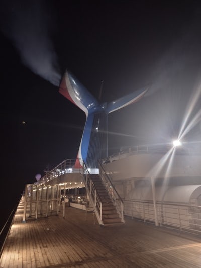 Top of the ship at night. 