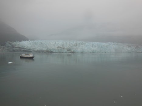 View from our stateroom in Glacier Bay.  ~150 foot ship in picture.