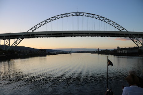 Sunrise behind one of the many bridges on the Columbia River