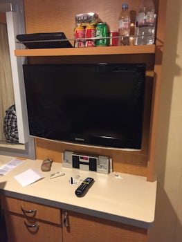 Flat screen TV in cabin with desk unit