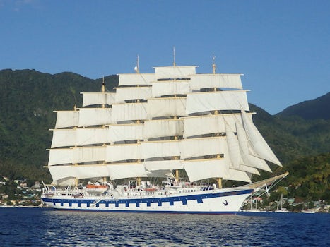 Royal Clipper at full sail in front of Pitons, St. Lucia