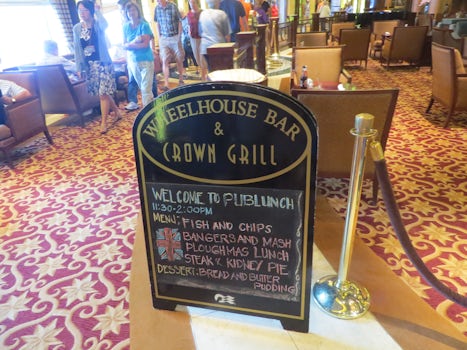 Wheelhouse Bar menu for Pub Lunch served on Sea Days