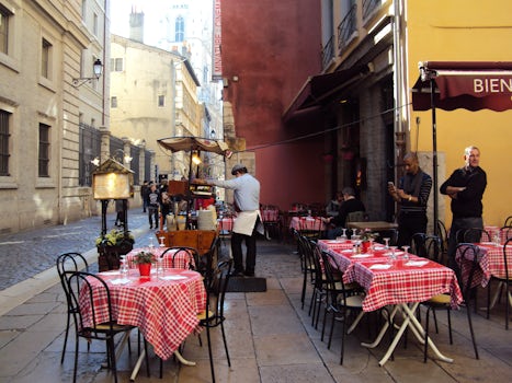 Lyon, lots of lovely outdoor cafes, wonderful food