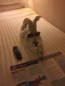Great service from our cabin steward looked forward to seeing our towel ani