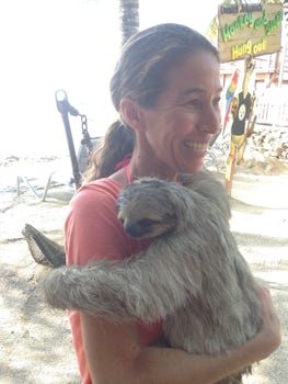 hugging the sloth at sanctuary!! Coolest thing around! (Roatan)