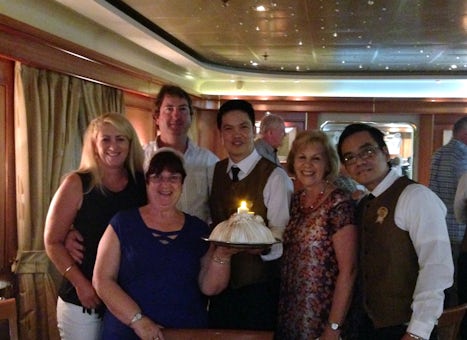 Traditional parading of the Chef & Baked Alaska on the last night, our waitstaff