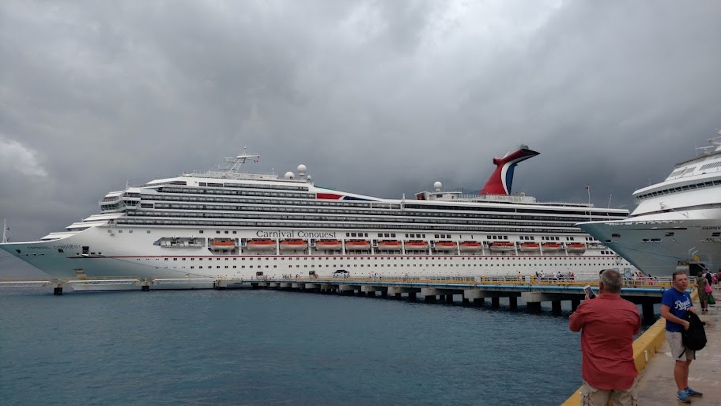 The Carnival Conquest in port in Cozumel, Mexico.