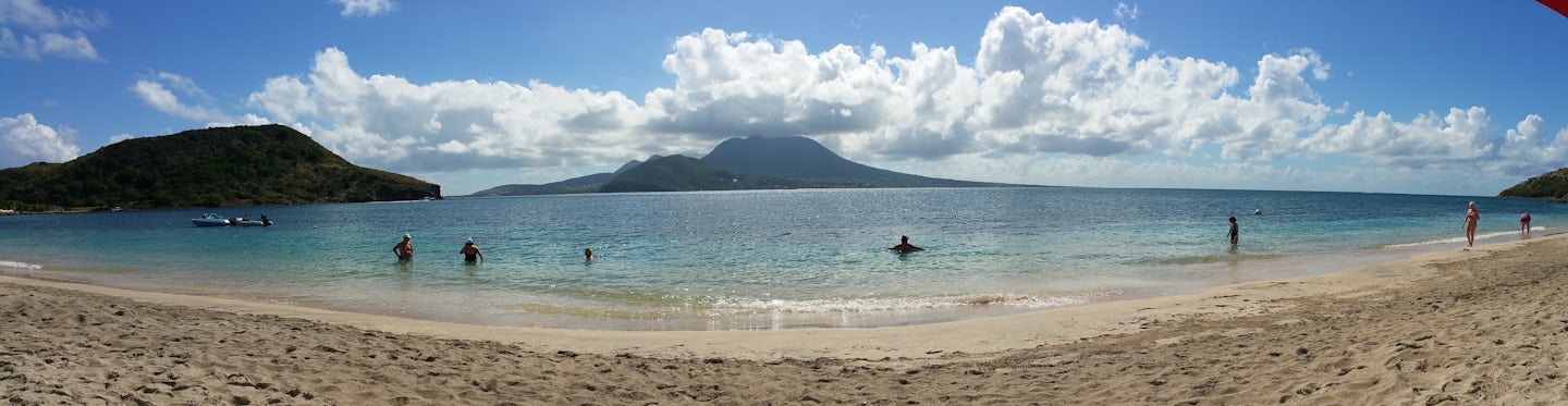 Panoramic view of an Eastern Beach & Azure water on St. Kitts excursion.