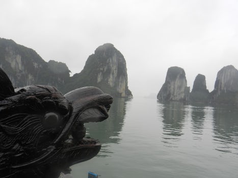 Halong Bay, Vietnam.  Picturesque and erie with the mist.