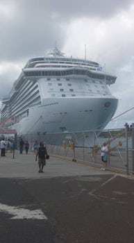 Regal Princess Docked at St. Thomas. My wife is the lady with the blue bag