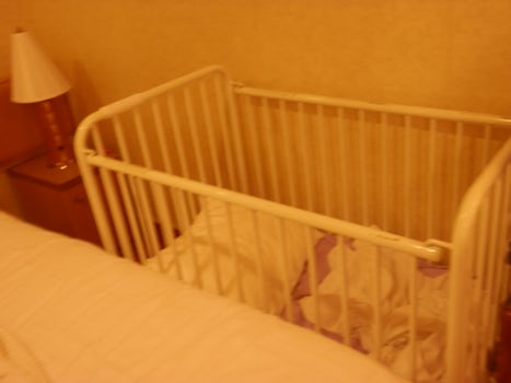 This is the crib that is offered by the cruise. It was snuggled on the side of the bed.