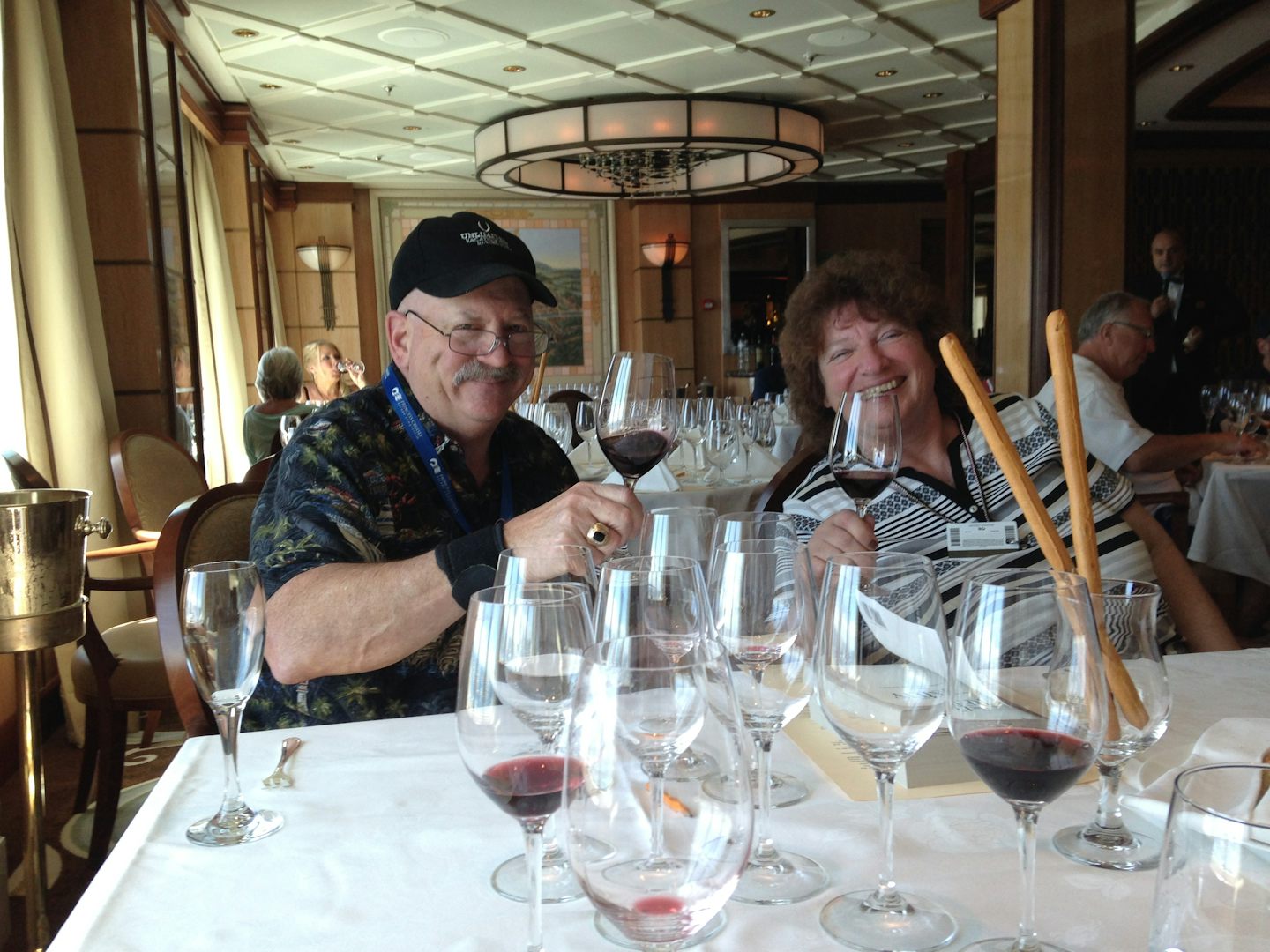 Wine tasting with our traveling companions on board. Great food pairings