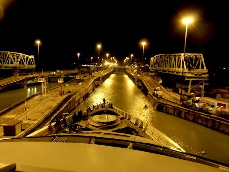 Entering the Panama Canal - what you can see at night (not much - shame on Windstar)
