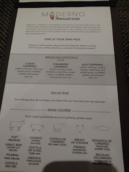 Moderno restaurant menu