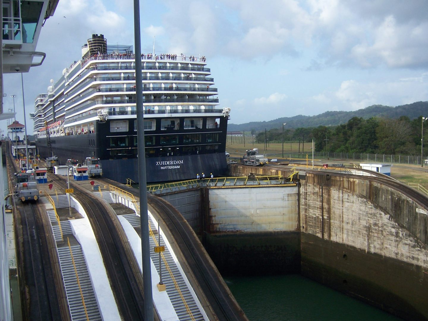 On the Jewel preparing to go up in a lock in the Panama Canal.