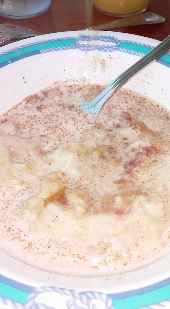 Crazy good oatmeal with hot milk and brown sugar