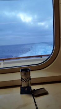 Morning coffee from International Cafe, enjoyed at the back of the ship aft